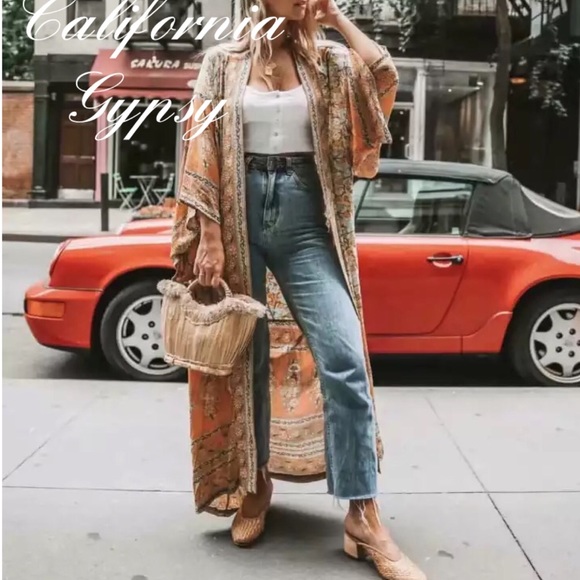 Bohemian Floral Kimono Duster Coverup - Picture 10 of 12